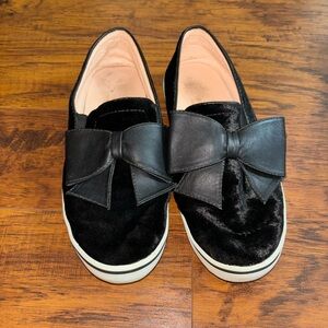 Kate Spade New York Delise Black Velvet Leather Bow Slip-On Sneakers Keds Style